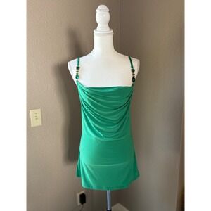 JNJ Womens Green Cowl Neck Beaded Strap Cami Top Large Made in USA 7963-04